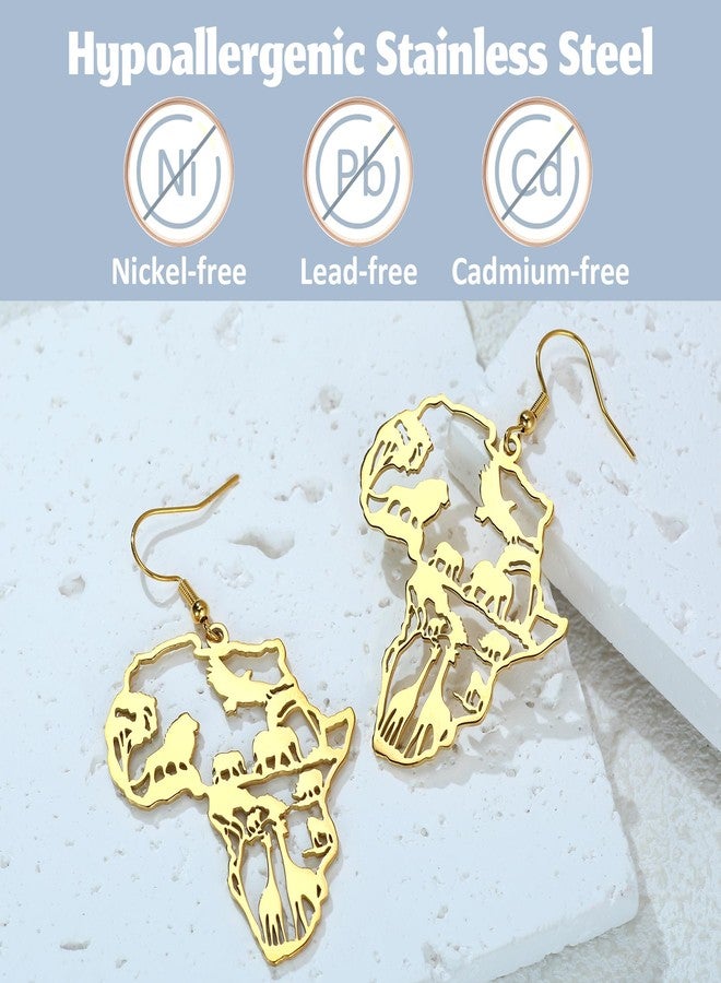 SANDOO African Animals Hollow Out Earrings - Map of Africa Dangle Earrings for Black Women, History Attire Jewelry Accessories - Image 2